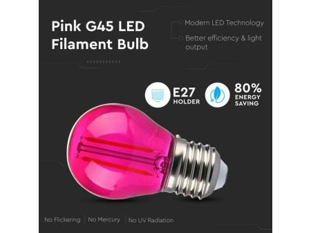 SKU 7410 VT-2132 V-TAC Lampadina LED E27 2W G45 Filamento Colore Rosa