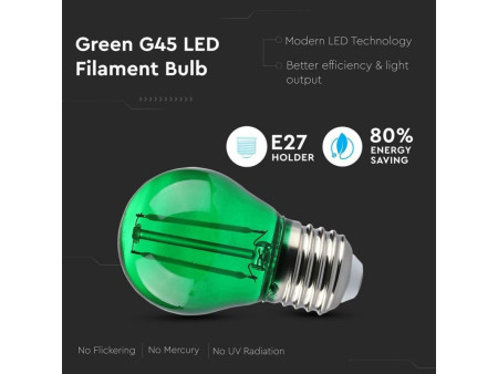 SKU 7411 VT-2132 V-TAC Lampadina LED E27 2W G45 Filamento Colore Verde