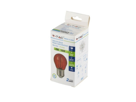 SKU 7413 VT-2132 V-TAC Lampadina LED E27 2W G45 Filamento Colore Rosso