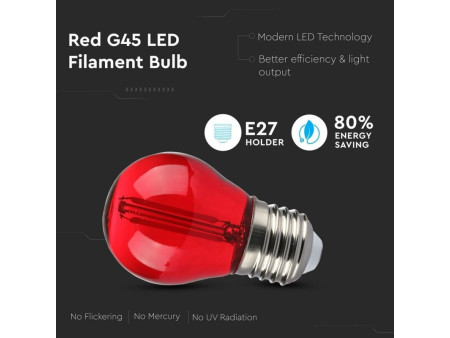 SKU 7413 VT-2132 V-TAC Lampadina LED E27 2W G45 Filamento Colore Rosso