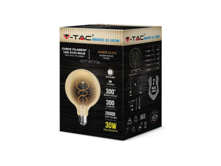 SKU 7415 VT-2085D V-TAC Lampadina LED E27 5W G125 Filamento Ambrato 2200K Dimmerabile