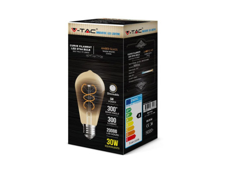 SKU 7416 VT-2065D V-TAC Lampadina LED E27 5W ST64 Filamento Ambrato 2200K