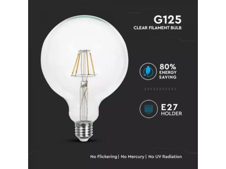 SKU 7427 VT-2147 V-TAC Lampadina LED E27 6W G125 Filamento 6400K