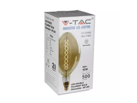 SKU 7463 VT-2168D V-TAC Lampadina LED E27 8W BF180 Doppio Filamento Ambrato 2000K Dimmerabile