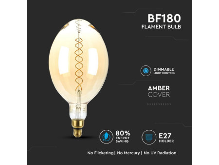SKU 7463 VT-2168D V-TAC Lampadina LED E27 8W BF180 Doppio Filamento Ambrato 2000K Dimmerabile