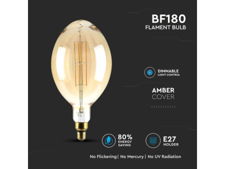 SKU 7464 VT-2178D V-TAC Lampadina LED E27 8W BF180 Filamento Ambrato 2000K Dimmerabile