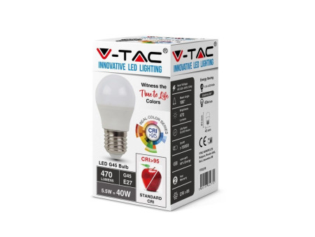 SKU 7491 VT-2216 V-TAC Lampadina LED E27 5,5W G45 2700K CRI95