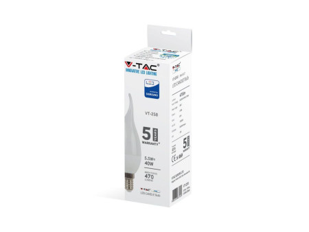 SKU 119 VT-258 V-TAC PRO Lampadina LED Chip Samsung E14 5,5W Candela a Fiamma 6400K