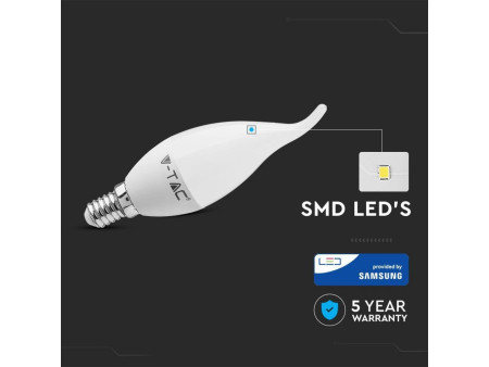 SKU 119 VT-258 V-TAC PRO Lampadina LED Chip Samsung E14 5,5W Candela a Fiamma 6400K