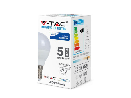 SKU 168 VT-236 V-TAC PRO Lampadina LED Chip Samsung E14 5,5W P45 3000K