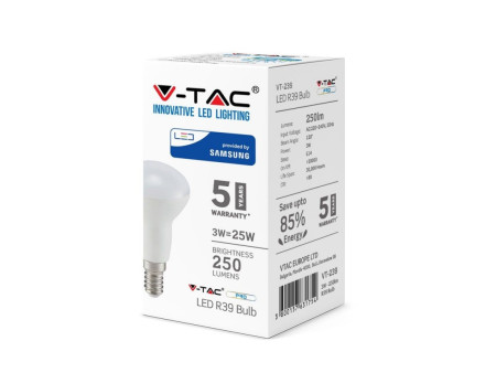 SKU 212 VT-239 V-TAC PRO Lampadina LED Chip Samsung E14 3W R39 6400K