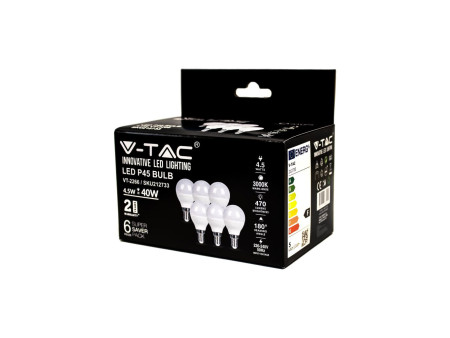 SKU 212733 VT-2266 V-TAC Lampadina LED E14 4,5W P45 3000K (Box 6 pezzi)