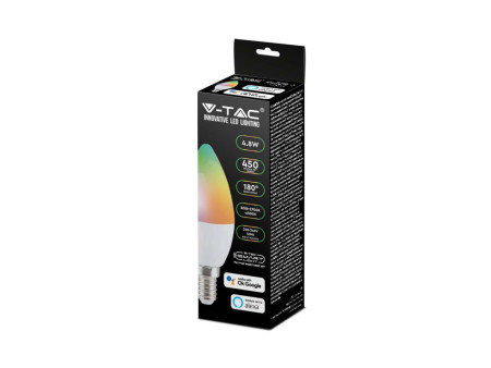 SKU 212754 VT-5114-N V-TAC Lampadina LED E14 4,5W a Candela per Google Home e Alexa con App V-Tac Smart RGB e 3 in 1 Dimmerabile