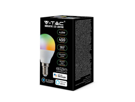SKU 212756 VT-5154 V-TAC Lampadina LED E14 4,8W P45 per Google Home e Alexa con App V-Tac Smart RGB 3 in 1 Dimmerabile