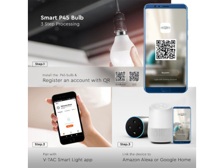 SKU 212756 VT-5154 V-TAC Lampadina LED E14 4,8W P45 per Google Home e Alexa con App V-Tac Smart RGB 3 in 1 Dimmerabile