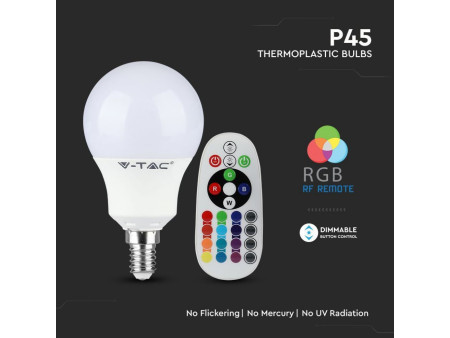 SKU 212775 VT-2234 V-TAC Lampadina LED E14 4,8W P45 con Telecomando RGB + 3000K