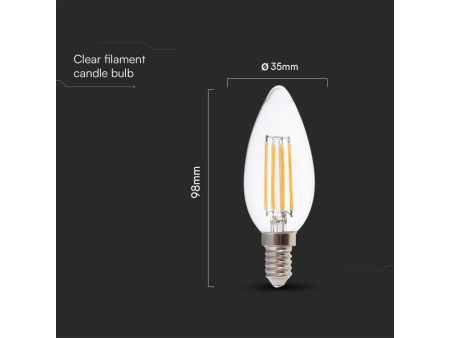 SKU 212850 VT-2327 V-TAC Lampadina LED E14 6W 130LM/W Candela Filamento 6500K