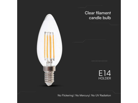 SKU 212850 VT-2327 V-TAC Lampadina LED E14 6W 130LM/W Candela Filamento 6500K