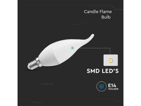 SKU 214164 VT-1818TP V-TAC Lampadina LED E14 3.7W Candela a Fiamma 3000K