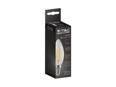 SKU 214301 VT-1986 V-TAC Lampadina LED E14 4W 100LM/W Candela Filamento 3000K