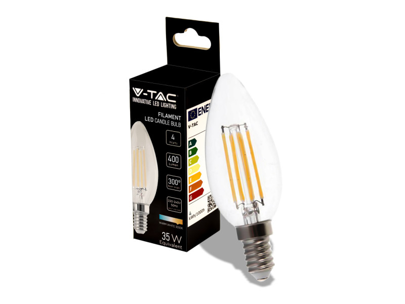 SKU 214413 VT-1986 V-TAC Lampadina LED E14 4W Candela Filamento 4000K