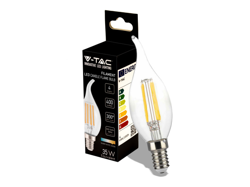 SKU 214302 VT-1997 V-TAC Lampadina LED E14 4W 100LM/W Candela a Fiamma Filamento 3000K
