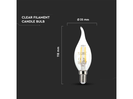 SKU 214429 VT-1997 V-TAC Lampadina LED E14 4W Candela a Fiamma Filamento 4000K