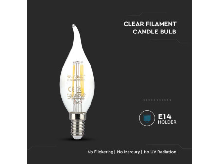 SKU 214429 VT-1997 V-TAC Lampadina LED E14 4W Candela a Fiamma Filamento 4000K