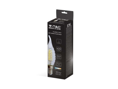 SKU 214308 VT-1995 V-TAC Lampadina LED E14 4W 100LM/W Candela a Fiamma Tortiglione Filamento 3000K