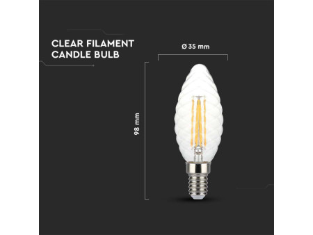 SKU 214367 VT-1985D V-TAC Lampadina LED E14 4W 100LM/W Candela Tortiglione Filamento 3000K Dimmerabile