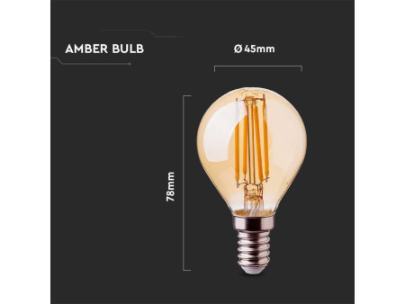 SKU 214499 VT-1953 V-TAC Lampadina LED E14 4W P45 Filamento Ambrato 2200K