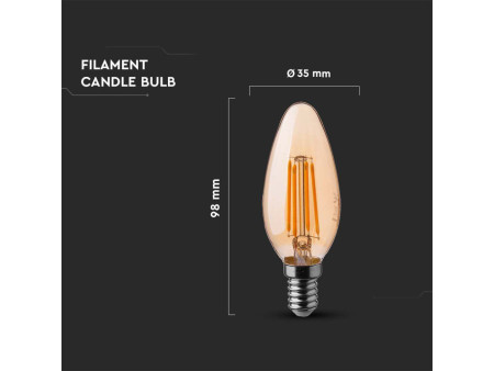 SKU 217113 VT-1955 V-TAC Lampadina LED E14 4W Candela Filamento Ambrato 2200K