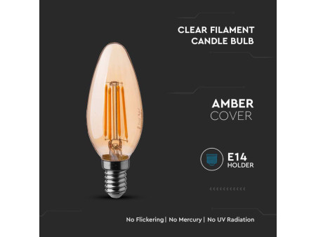 SKU 217113 VT-1955 V-TAC Lampadina LED E14 4W Candela Filamento Ambrato 2200K