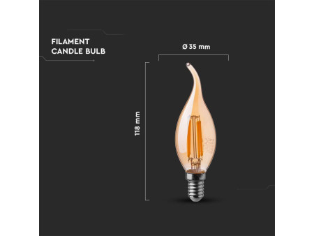 SKU 217114 VT-1949 V-TAC Lampadina LED E14 4W Candela a Fiamma Filamento Ambrato 2200K