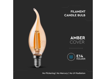SKU 217114 VT-1949 V-TAC Lampadina LED E14 4W Candela a Fiamma Filamento Ambrato 2200K