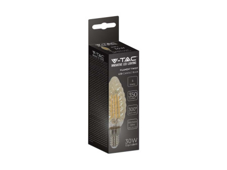 SKU 217115 VT-1948 V-TAC Lampadina LED E14 4W Candela Tortiglione Filamento Ambrato 2200K