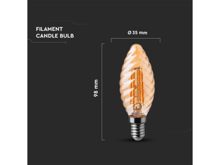 SKU 217115 VT-1948 V-TAC Lampadina LED E14 4W Candela Tortiglione Filamento Ambrato 2200K