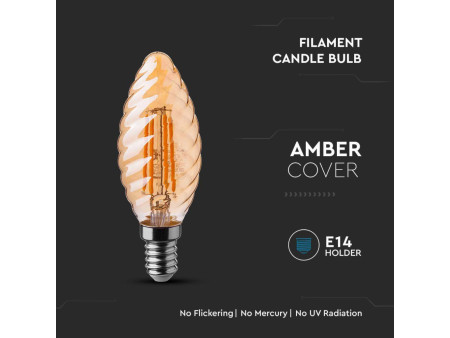 SKU 217115 VT-1948 V-TAC Lampadina LED E14 4W Candela Tortiglione Filamento Ambrato 2200K