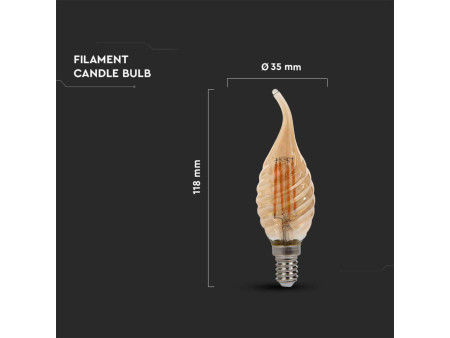 SKU 217116 VT-1947 V-TAC Lampadina LED E14 4W Candela a Fiamma Tortiglione Filamento Ambrato 2200K