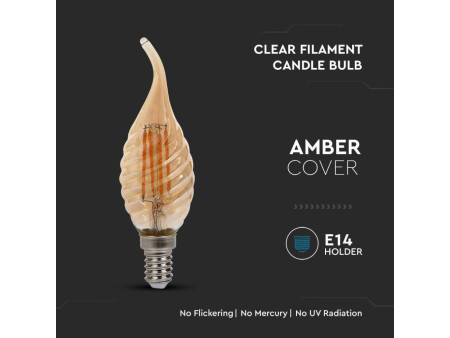 SKU 217116 VT-1947 V-TAC Lampadina LED E14 4W Candela a Fiamma Tortiglione Filamento Ambrato 2200K