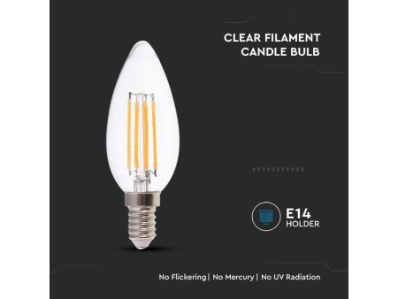 SKU 217425 VT-2127 V-TAC Lampadina LED E14 6W 100LM/W Candela Filamento 6500K