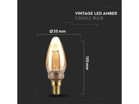 SKU 217472 VT-2152 V-TAC Lampadina LED E14 2W Candela Filamento Ambrato Art 1800K