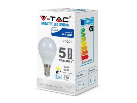 SKU 266 VT-225 V-TAC PRO Lampadina LED Chip Samsung E14 4,5W 100LM/W P45 6400K