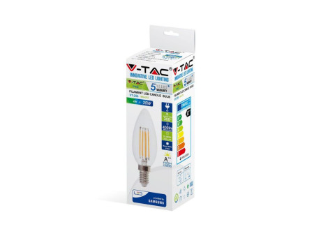 SKU 272 VT-254 V-TAC PRO Lampadina LED Chip Samsung E14 4W Candela Filamento 2700K