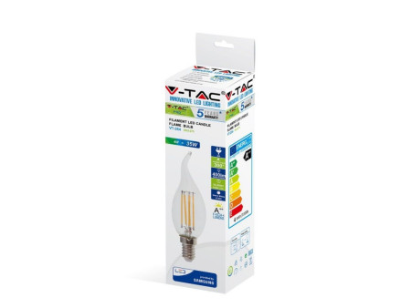 SKU 275 VT-264 V-TAC PRO Lampadina LED Chip Samsung E14 4W Candela a Fiamma Filamento 2700K