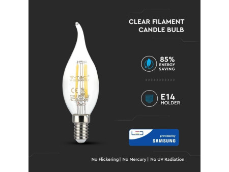 SKU 275 VT-264 V-TAC PRO Lampadina LED Chip Samsung E14 4W Candela a Fiamma Filamento 2700K