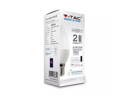 SKU 2754 VT-5114 V-TAC Lampadina LED E14 4,5W Candela Google Home Alexa con App V-Tac Smart Light RGB+2700K-6500K Dimmerabile
