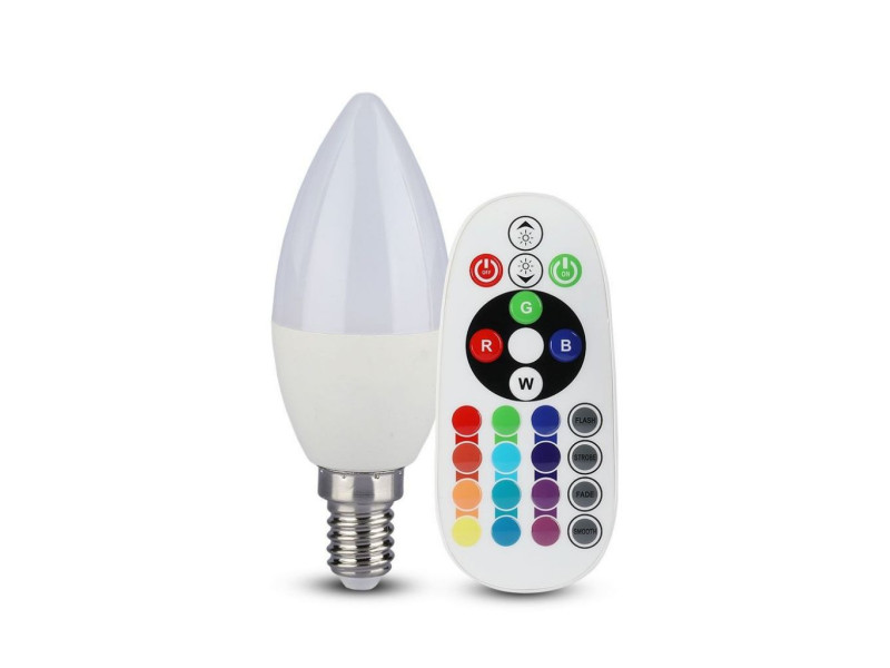 SKU 2770 VT-2214 V-TAC Lampadina LED E14 3,5W a Candela con Telecomando RGB + 4000K