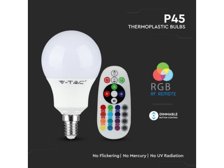 SKU 2777 VT-2234 V-TAC Lampadina LED E14 3,5W P45 con Telecomando RGB + 6400K