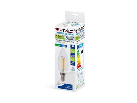 SKU 278 VT-254D V-TAC PRO Lampadina LED Chip Samsung E14 4W Candela Filamento 2700K Dimmerabile